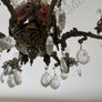 Large Vintage 8-Light Chandelier, Pink Porcelain Flowers & Crystal Image 4