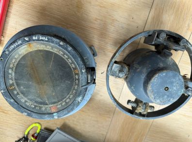 WWII RAF Type P8 aircraft compass, a type used in the Spitfire and other RAF aircraft