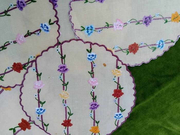 vintage hand embroidered, table mats and coasters