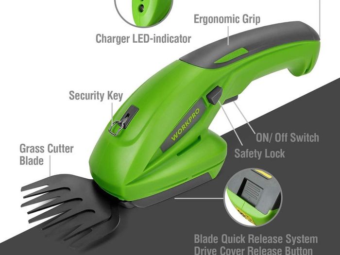 7.2V 2-in-1 Cordless Hedge Trimmer & Grass Shear with 1500mAh Lithium-Ion Battery, 2 Attachment Blades for Gardening, Cutting, Trimming, Shearing, Pruning and Thinning Plants and Foliage