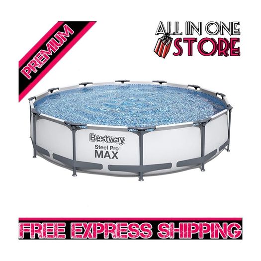Steel Pro Round Frame Swimming Pool with Filter Pump, Grey, 12 ft (FREE SHIPPING)