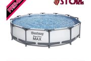 Steel Pro Round Frame Swimming Pool with Filter Pump, Grey, 12 ft (FREE SHIPPING)