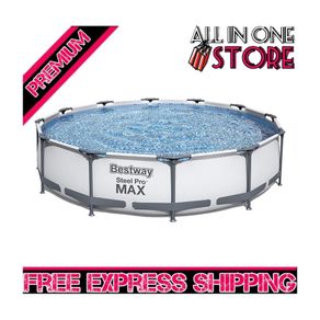 Steel Pro Round Frame Swimming Pool with Filter Pump, Grey, 12 ft (FREE SHIPPING)