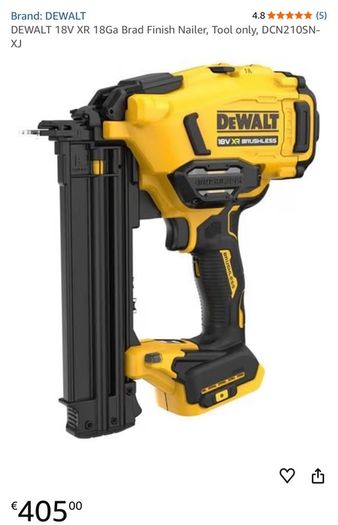 DEWALT 18V XR 18Ga Brad Finish Nailer,