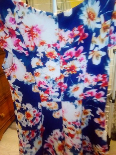 Fit and flare flowered navy dress 16