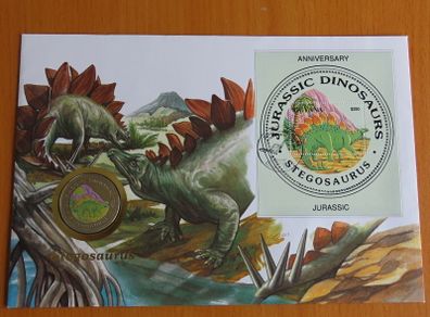 Rare Stegosaurus Dinosaur coin in vintage stamp cover