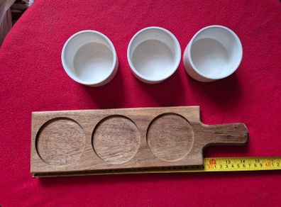 Fiesta Joy Acacia Paddle Tray with Dip Bowls
