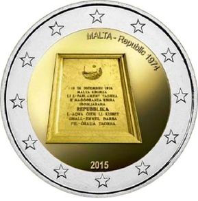 Malta 2 Euro Commemorative Coin 2015 - Republic 1974. Uncirculated.
