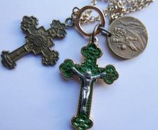 Vintage Two Crosses and a Medallion on a Chain