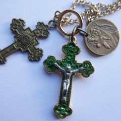 Vintage Two Crosses and a Medallion on a Chain
