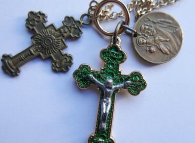 Vintage Two Crosses and a Medallion on a Chain