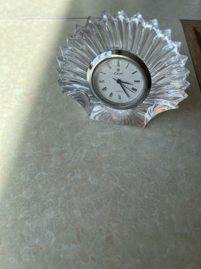 Vintage Stuart Crystal Dime Paperweight & Cavan Crystal Fan shaped clock
