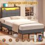 3ft Single Bed Frame 90x190 Upholstered Bed Frame With LED Lights & Charging Station Metal Bed Frame with Upholstered Storage Headboard/Under Bed Storage/Noise Free (Single-90x190cm) Image 9