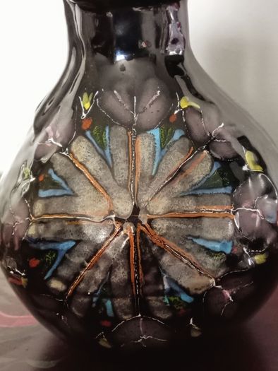 Vintage Bitossi Art Glass Vase with a Dark Glaze and Abstract Floral Design
