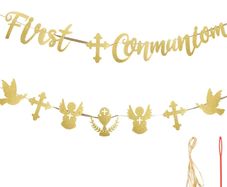 2pcs, Frist Holy Communion Paper Banner Garland, Glitter Letter Bunting Banner,