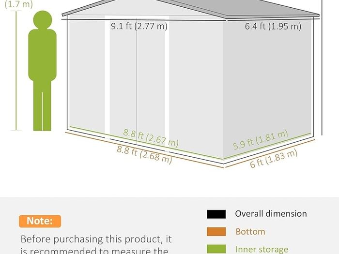 9 x 6ft Metal Garden Shed, Outdoor Storage Tool House with Ventilation Slots, Foundation Kit and Lockable Double Doors, Light Green