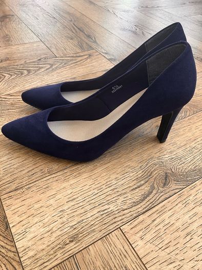 New M&S navy suede high heels