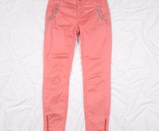 Mos Mosh Coral Orange Beaded Pocket Ankle-Zip Slim Cropped Trousers Size 25 / 8UK/36EU