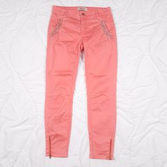 Mos Mosh Coral Orange Beaded Pocket Ankle-Zip Slim Cropped Trousers Size 25 / 8UK/36EU