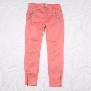Mos Mosh Coral Orange Beaded Pocket Ankle-Zip Slim Cropped Trousers Size 25 / 8UK/36EU