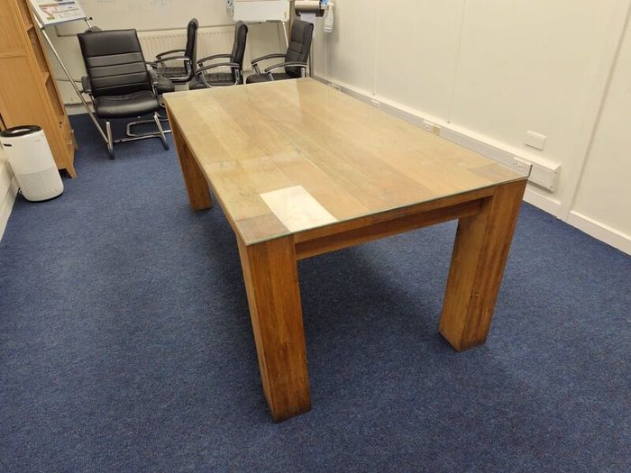 Solid Oak Dining Table with Removable Glass Top