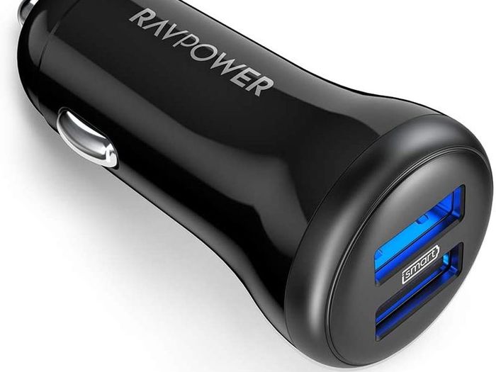 Car Charger USB Car Cigarette Lighter 24W Adapter with Total 5V 4.8A Output and Two Guiding LED Lights for iPhone XS/XR/XS Max, Galaxy S9/S8, iPad Pro, and Android Devices