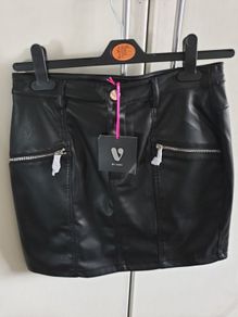 Black leather look skirt by Very size 8