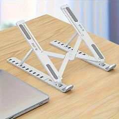 Portable Foldable Laptop Stand - 10-Level Adjustable Cooling Desk Stand with Space-Saving Design, Durable ABS Material, Sturdy Construction for All Computers, White/Black, Ergonomic Office & Home Use, Laptop Stand for Desk, Computer Accessory, Modern 