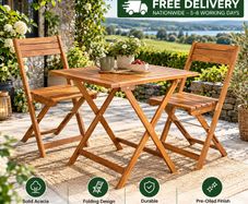 3 Piece Folding Garden Furniture Set  Acacia Wood Table & 2 Chairs
