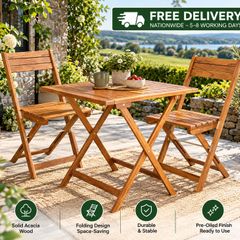 3 Piece Folding Garden Furniture Set  Acacia Wood Table & 2 Chairs