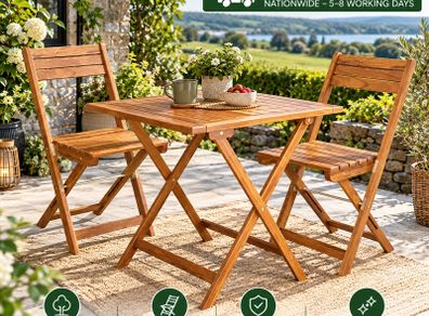 3 Piece Folding Garden Furniture Set  Acacia Wood Table & 2 Chairs