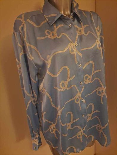 Zara blue long sleeve silky blouse size L UK14 EU42 Postage included