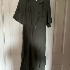 Brand new army green h&m cotton midi shirt dress