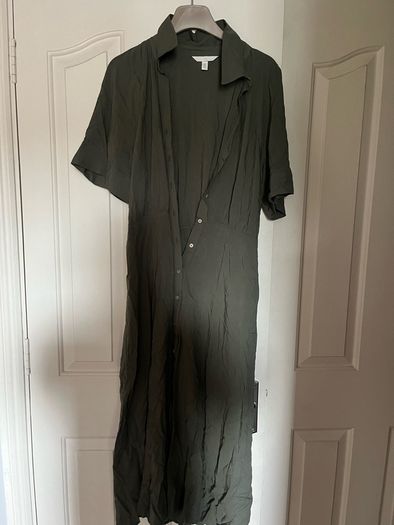 Brand new army green h&m cotton midi shirt dress