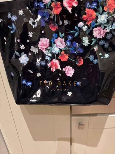 Ted Baker Black Patent with Floral Pattern Large Tote / Shopper Bag - as new condition