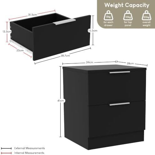 Drawer Bedside Cabinets Set of 2 Black