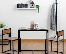 Brown & Black 2 Seater Compact Dining Set - 2 Chairs and Table - Two Person Kitchen Dinner Small Space Saving Wood Contemporary Finish