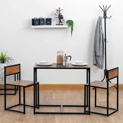 Brown & Black 2 Seater Compact Dining Set - 2 Chairs and Table - Two Person Kitchen Dinner Small Space Saving Wood Contemporary Finish