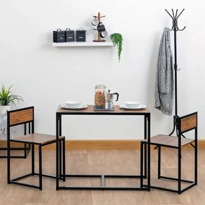 Brown & Black 2 Seater Compact Dining Set - 2 Chairs and Table - Two Person Kitchen Dinner Small Space Saving Wood Contemporary Finish