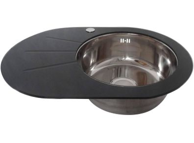 Black Glass Kitchen Sink with Drainer