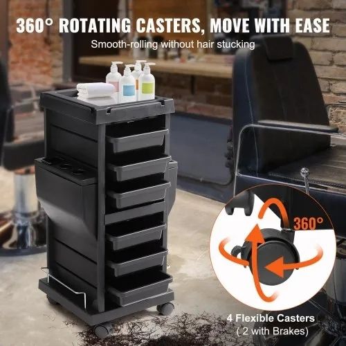 Ultimate Salon Trolley Cart, Lockable Beauty Salon Cart for Stylist with 6 Removable Drawers & Tool Holder, Plastic Hairdressing Rolling Cart with Lockable