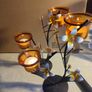 SET OF 2 Partylite Floral Tea Lights In Amber glass holder Tree W/ WHITE AND Yellow Flowers. Image 8