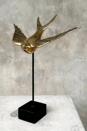 Flying Swallow Tabletop Figurine - Polished Bronze