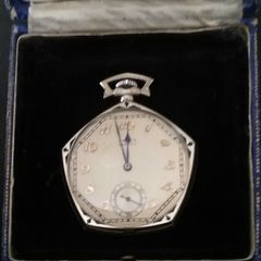 2 x Art Deco Gruen pentagon verithin pocket watches ,14kt reinforced with metal price 400.00