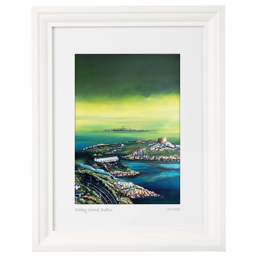 Low cloud over Dalkey Island and Sorrento Terrace, Dublin, Large framed Prin by Helen Mathews