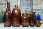 436 - Set of 5 Vintage Amber Glass Collectible Decorative Bottles