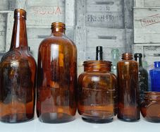 436 - Set of 5 Vintage Amber Glass Collectible Decorative Bottles