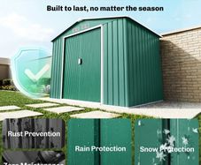 New 7ftx 4ft Lockable Garden Shed Large Patio Roofed Tool Metal Storage Building Foundation Sheds Box Outdoor Furniture,Green