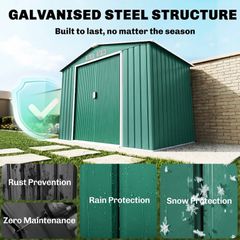 New 7ftx 4ft Lockable Garden Shed Large Patio Roofed Tool Metal Storage Building Foundation Sheds Box Outdoor Furniture,Green