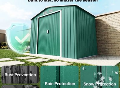 New 7ftx 4ft Lockable Garden Shed Large Patio Roofed Tool Metal Storage Building Foundation Sheds Box Outdoor Furniture,Green